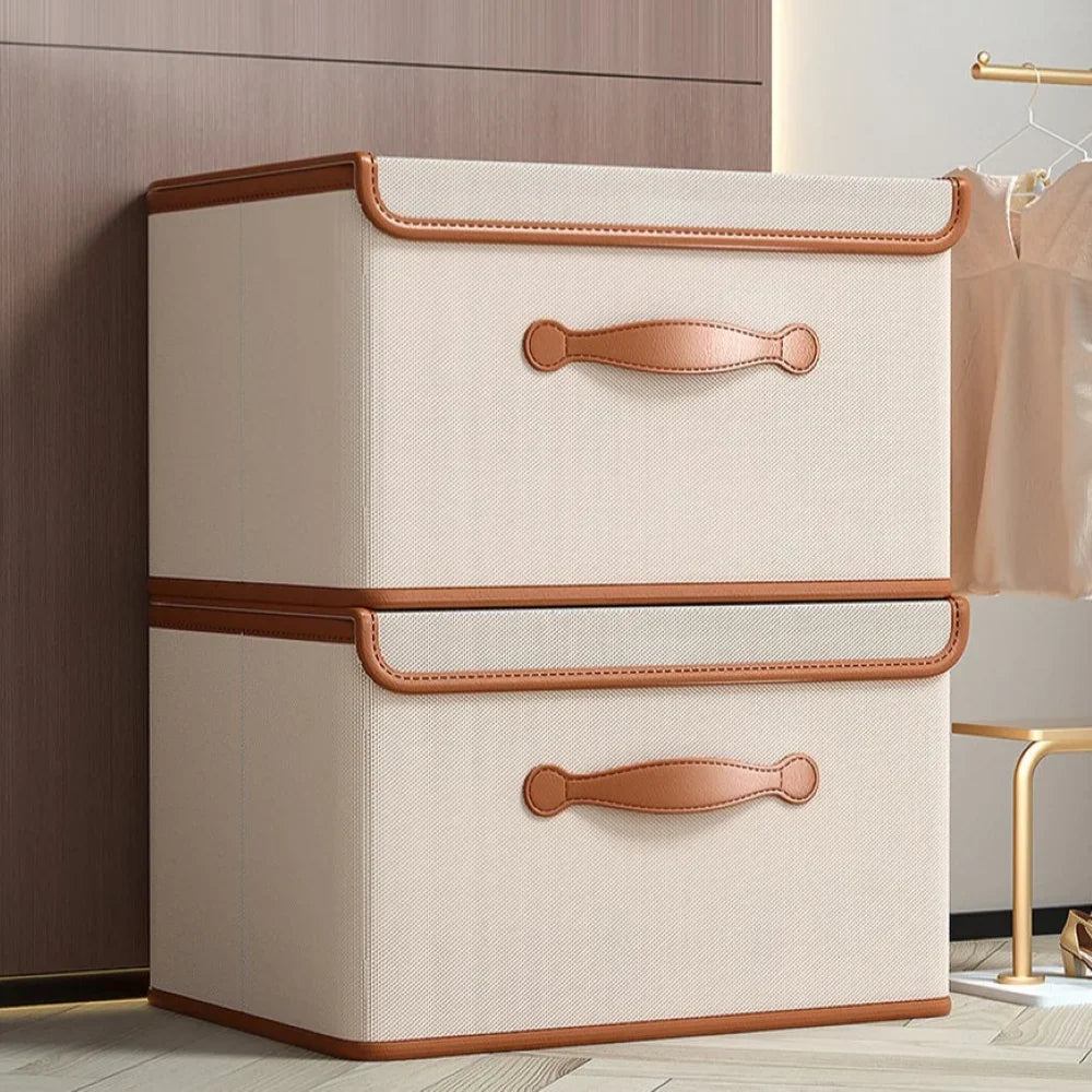 Storage Box Foldable Protective Lid Leather Handles
