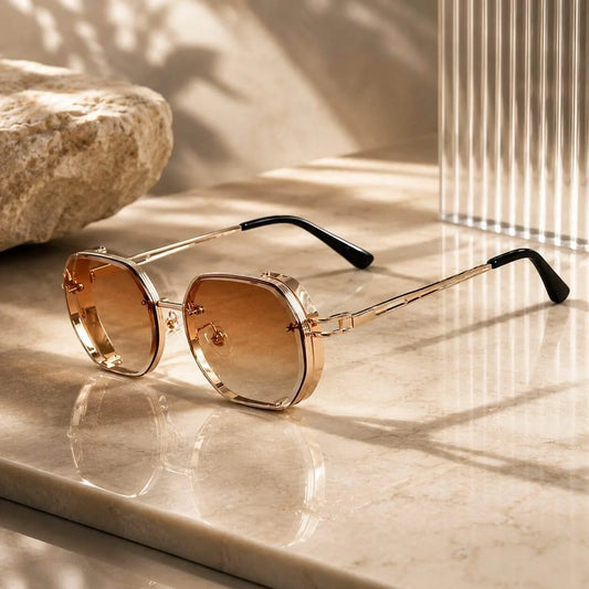 Sunglasses Octagon Metal Frame Tinted Lenses