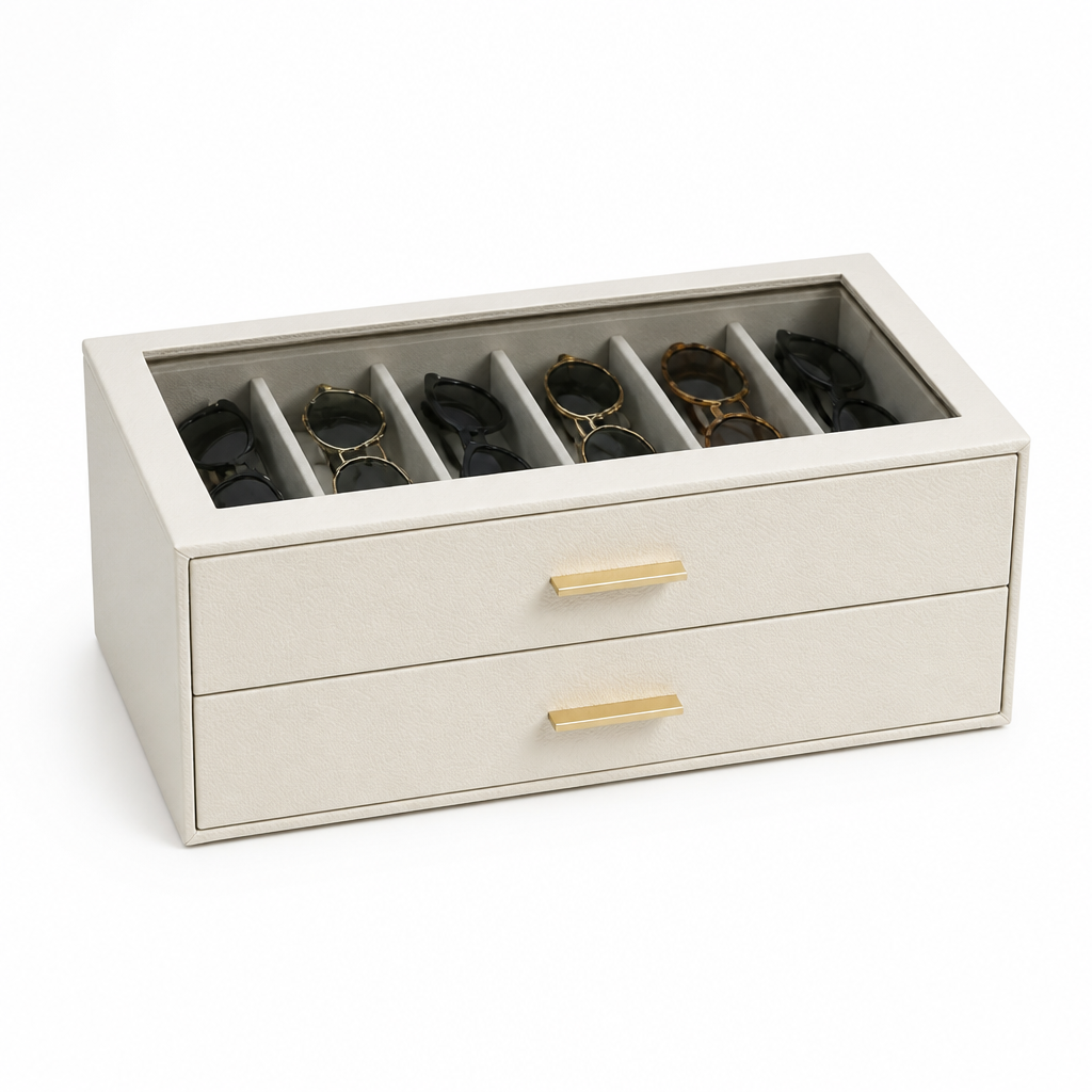 Sunglasses Organizer Two-Tier Velvet-Lined Glass Lid
