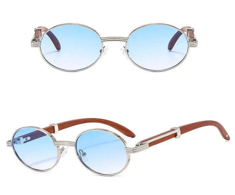 Sunglasses Oval Wooden Frame UV Protection