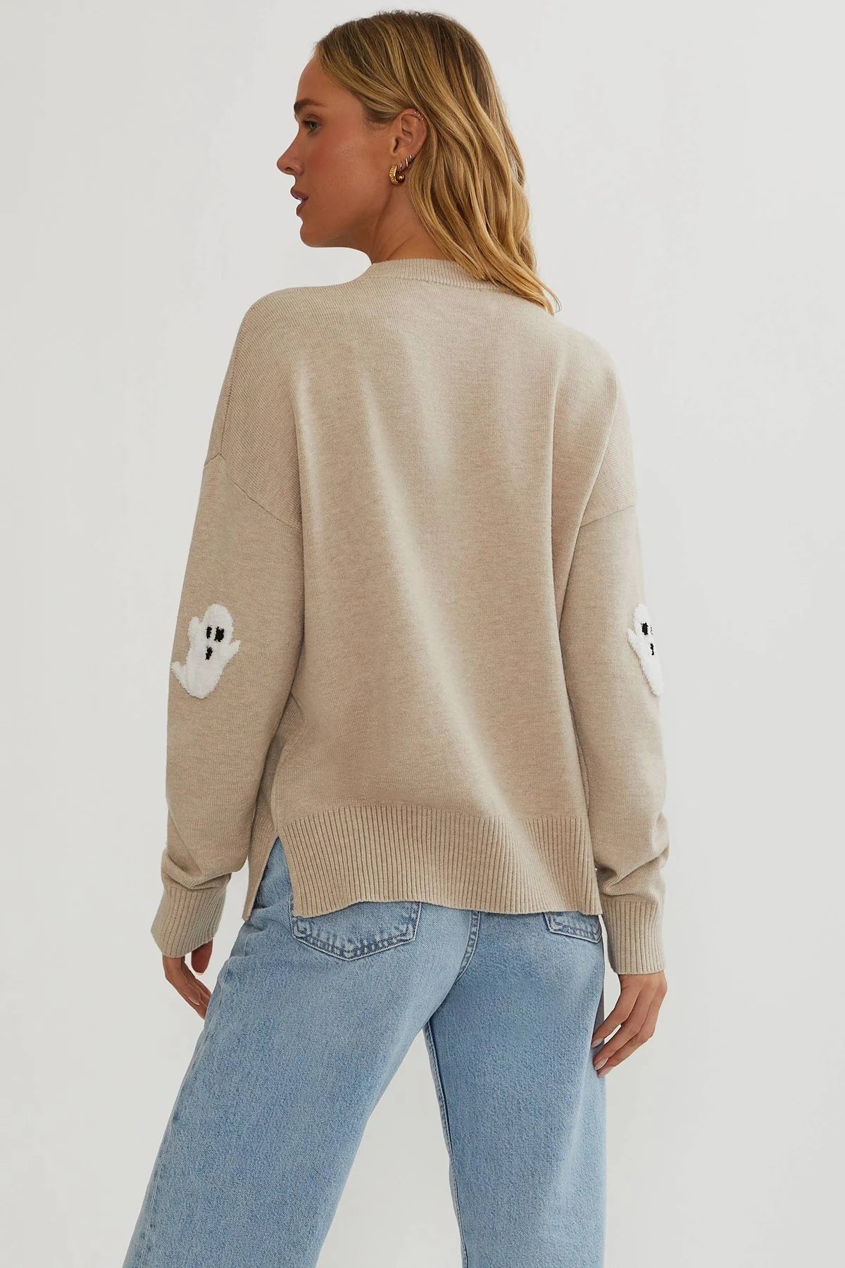 Sweater Ghost Appliqué Lightweight Knit Relaxed Fit