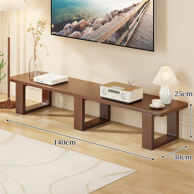 TV Media Console Low-Profile Wood Finish Open Leg Design