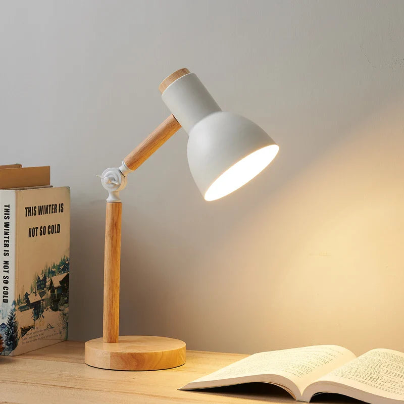 Table Lamp Adjustable Arm Integrated LED Solid Wood Base