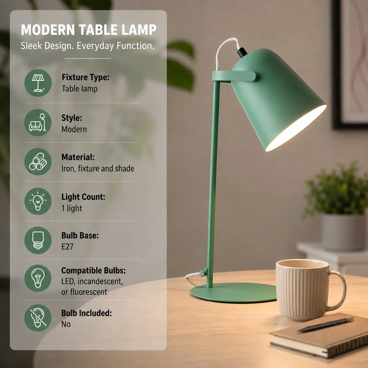 Table Lamp Bucket Design Macaron Colors Plug-In