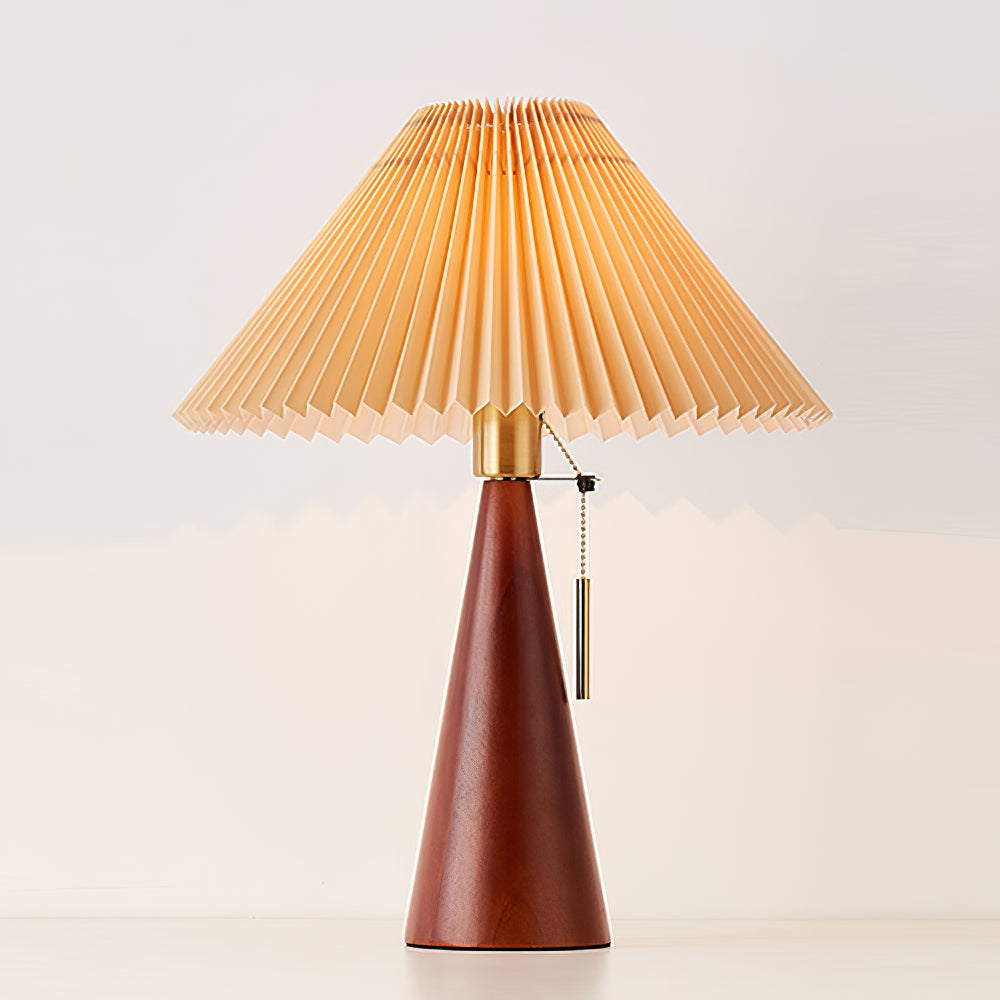 Table Lamp Folded Fabric Shade Oak Wood Base