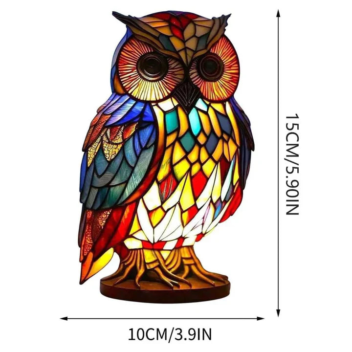 Table Lamp Handcrafted Stained Glass Owl Warm White LED