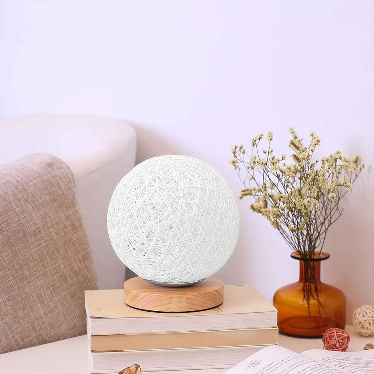 Table Lamp Handwoven Rattan Dimmable USB-Powered