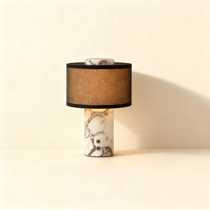Table Lamp Marble Base Rechargeable Touch Control Linen Shade