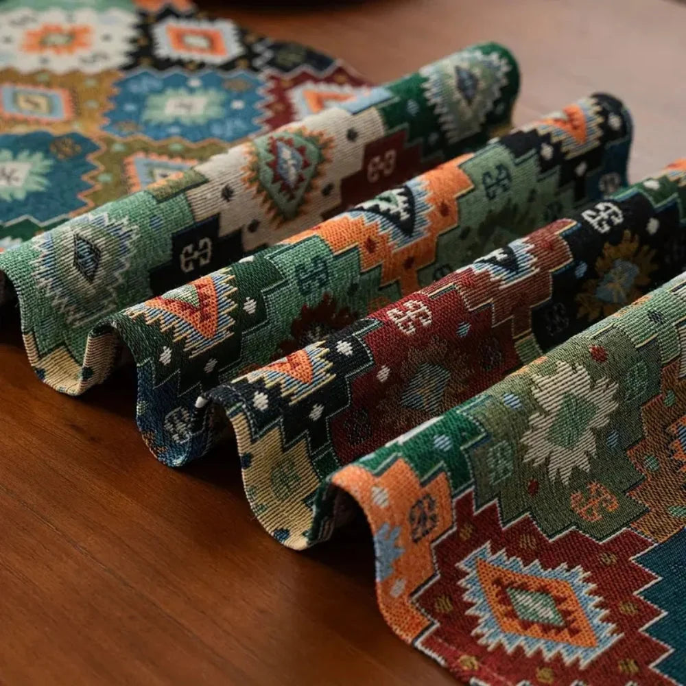 Table Runner Colorful Geometric Microfiber Tassels