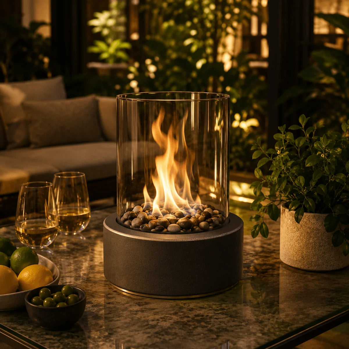 Tabletop Fireplace Bioethanol Real Flame Heat-Resistant Glass