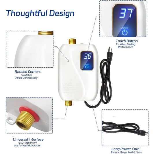 Tankless Electric Water Heater Digital Temperature Display 3000W