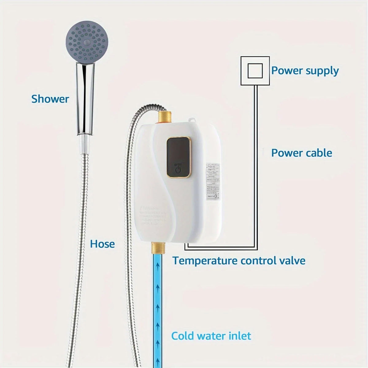 Tankless Electric Water Heater Digital Temperature Display 3000W