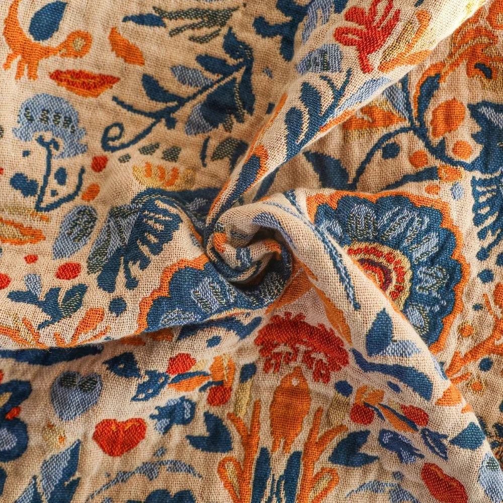Throw Blanket 100% Cotton Double Gauze Bird & Floral