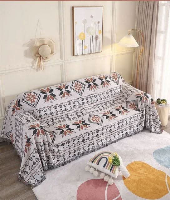 Throw Blanket Geometric Jacquard Reversible Machine Washable