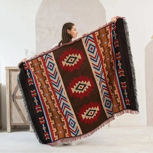 Throw Blanket Linen Cotton Blend Lightweight With Tassel Trim