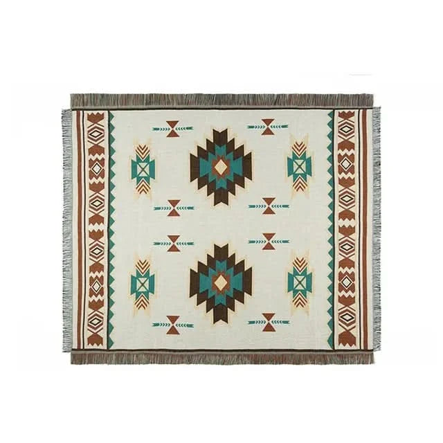 Throw Blanket Linen Cotton Blend Lightweight With Tassel Trim