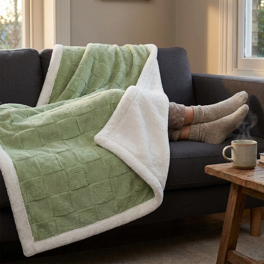 Throw Blanket Reversible Checkered Soft Fleece Machine Washable