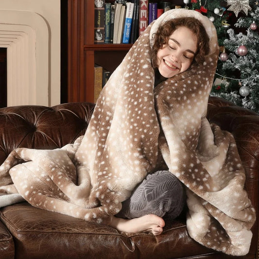 Throw Blanket Reversible Plush Faux Fur Deer Print