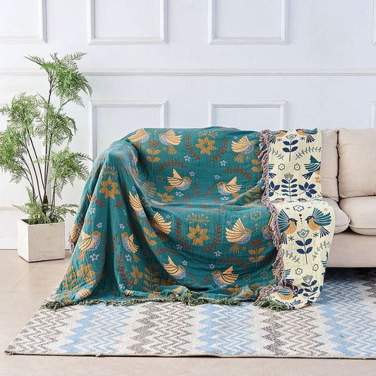 Throw Blanket Reversible Pure Cotton Four-Layer