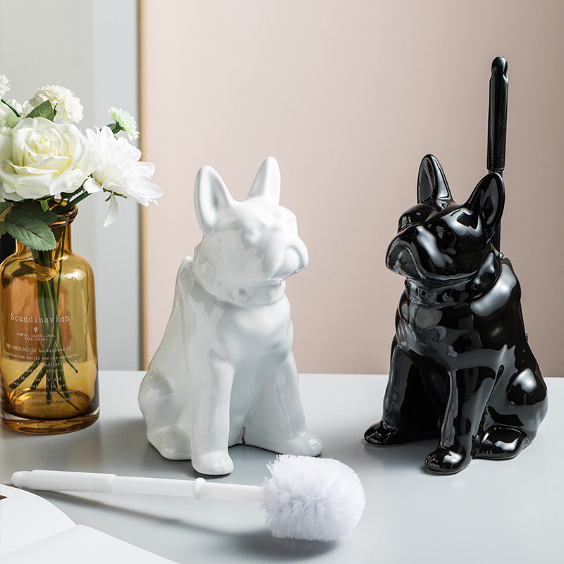 Toilet Brush Holder Ceramic Hidden Bulldog Design