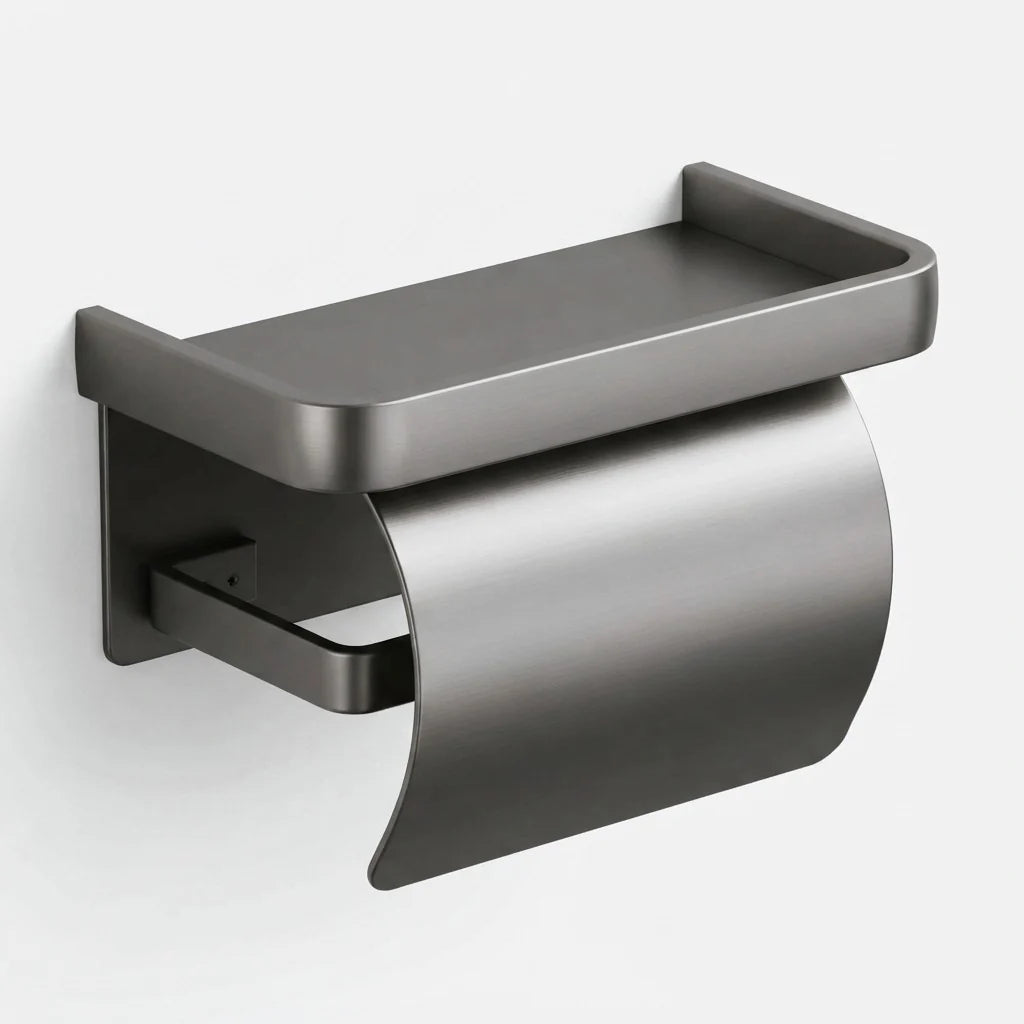 Toilet Paper Holder Aluminum Curved Cover & Shelf