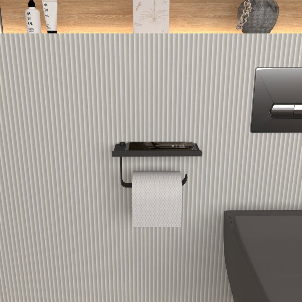 Toilet Paper Holder Wall-Mounted Steel Phone Shelf