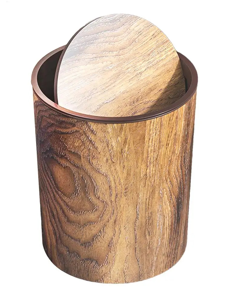Trash Can Swing Lid Quiet Wood-Grain Finish