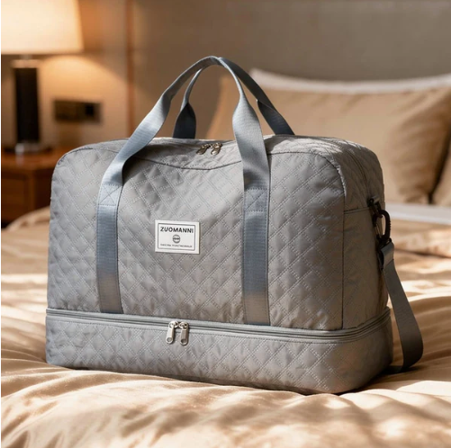 Travel Bag Diamond Quilted Shoe Compartment Water-Repellent Nylon