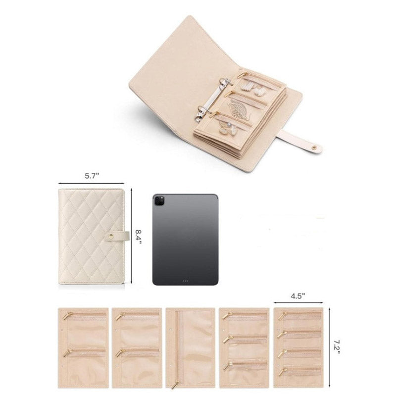 Travel Jewelry Organizer Quilted PU Leather & Snap Closure
