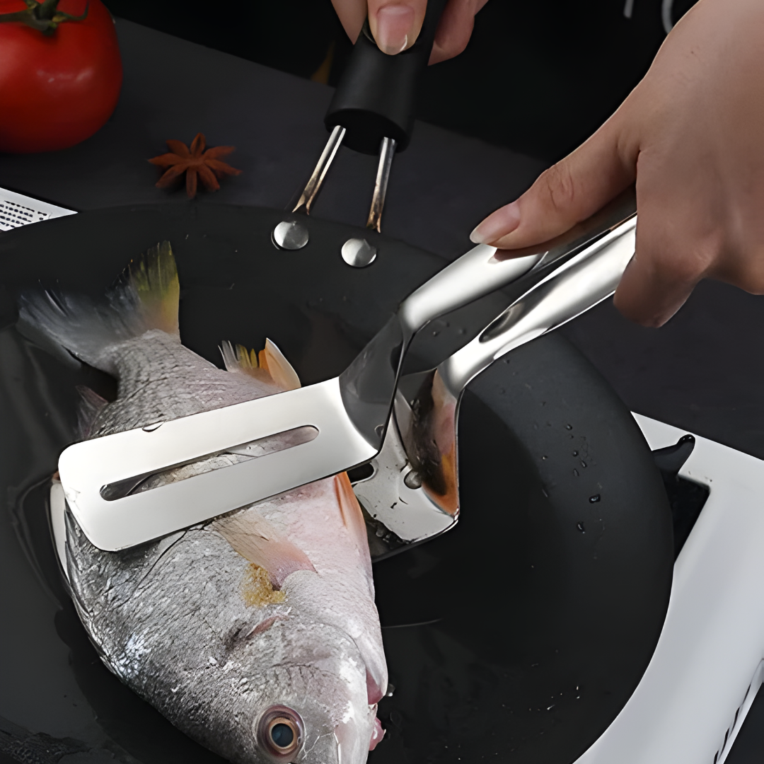 Turner Tongs 2-in-1 Slotted Stainless Steel