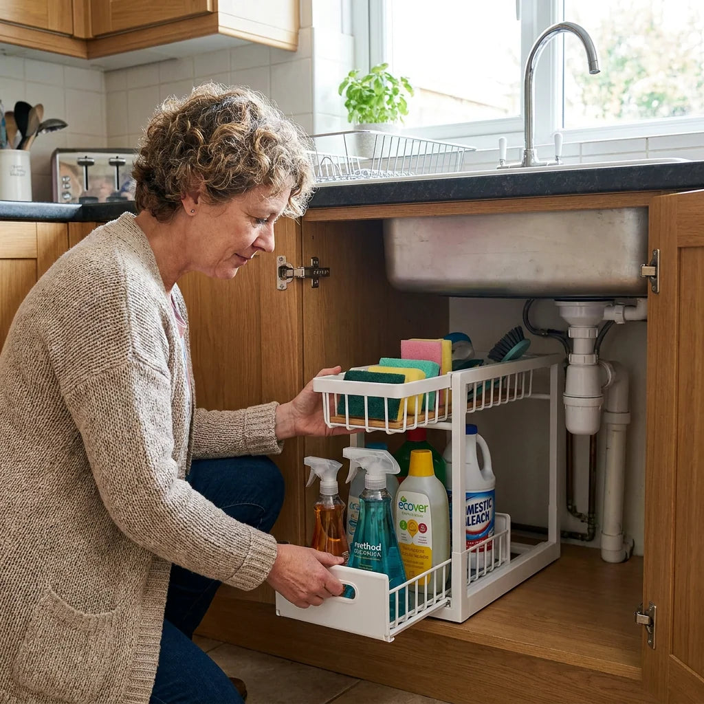 Under-Sink Storage Organizer 2-Tier Pull-Out Design