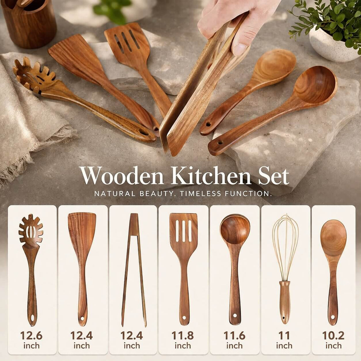 Utensil Set Natural Wood & Nonstick-Safe Set of 7