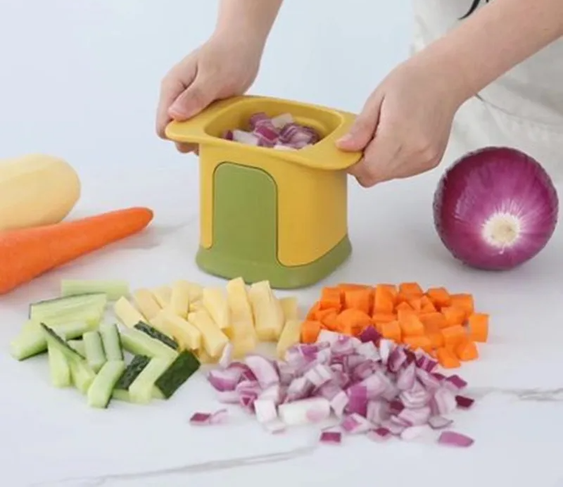 Vegetable Cutter One-Hand Press & Stainless Steel Blades