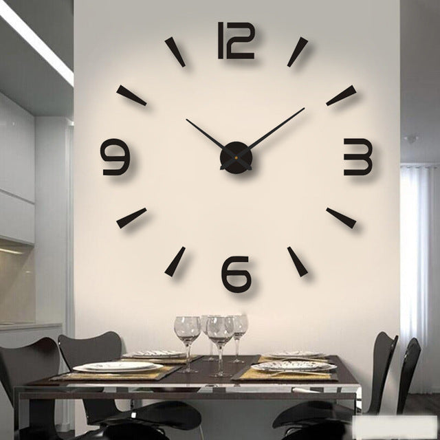 Wall Clock Frameless Large 3D Numbers Self-Adhesive