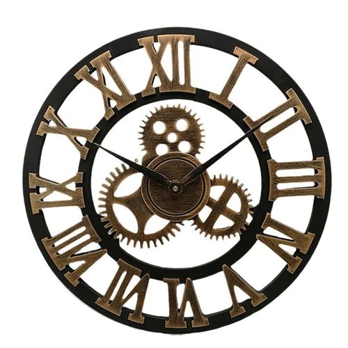 Wall Clock Industrial Metal Case & Glass Cover
