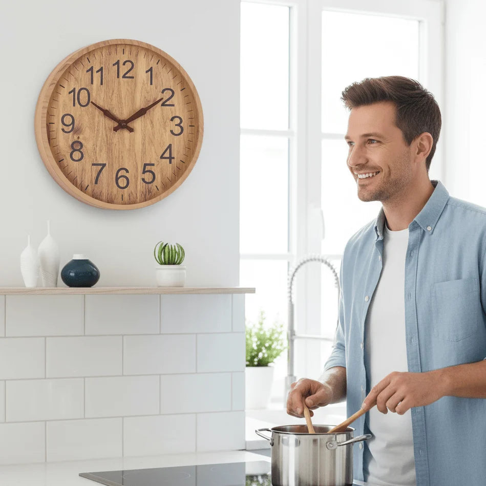 Wall Clock Silent Quartz Movement Minimalist Wooden 11.8 Inch