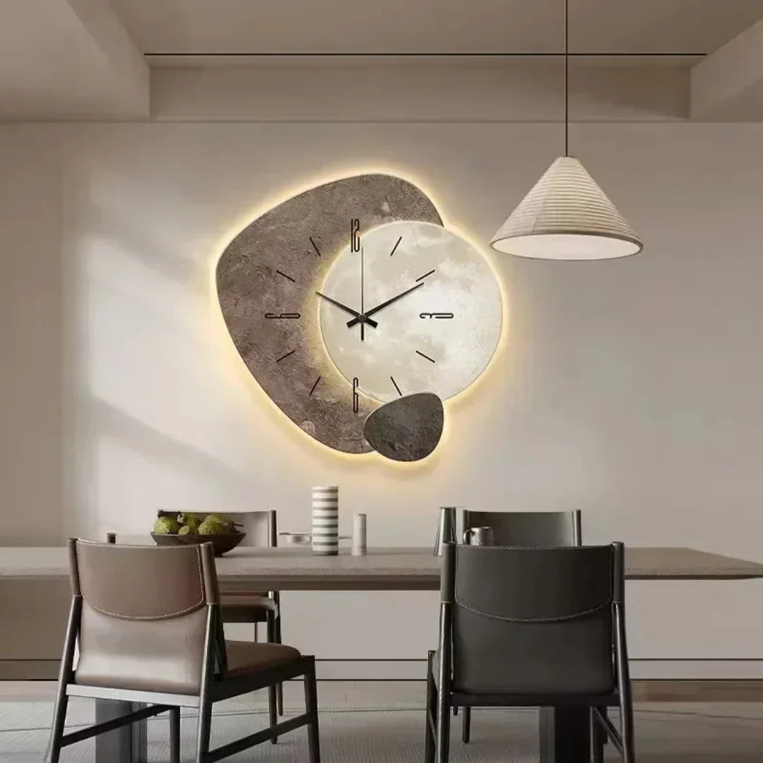 Wall Clock Wood Geometric Design Silent Movement LED Backlight