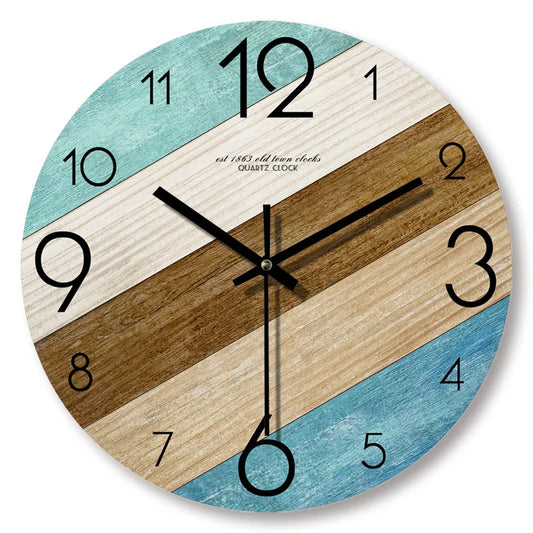 Wall Clock Wood Grain Silent Quartz Movement 11.8 Inch