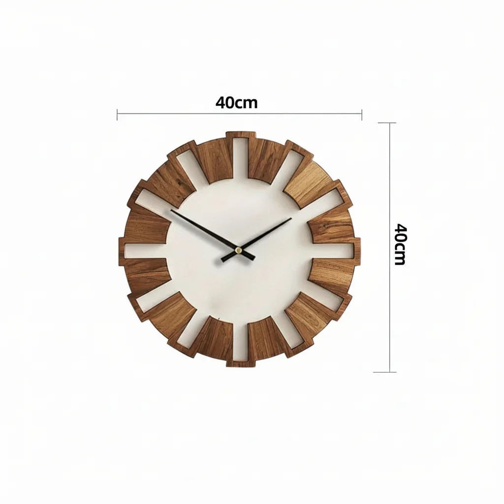 Wall Clock Wooden Silent Non-Ticking Battery-Powered Round Design