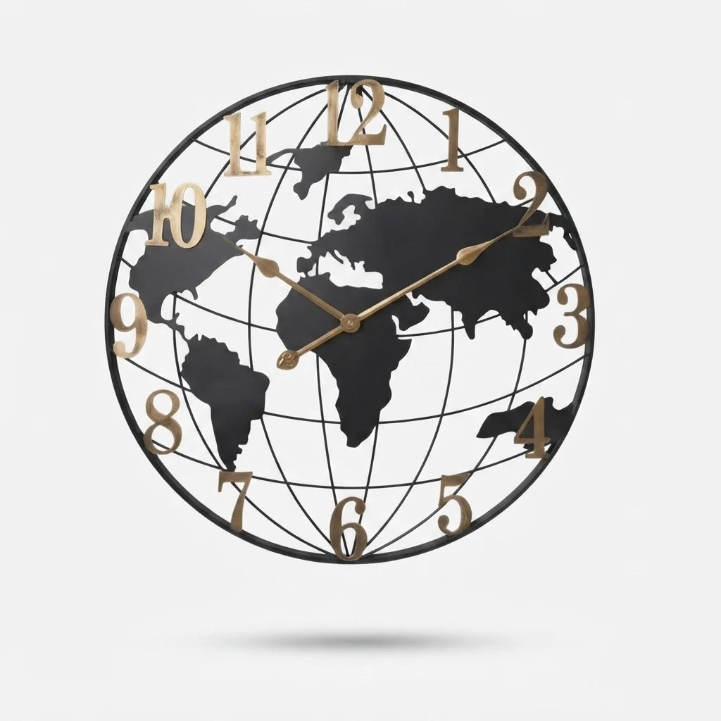 Wall Clock World Map 23.6 Inch Quiet Quartz Movement