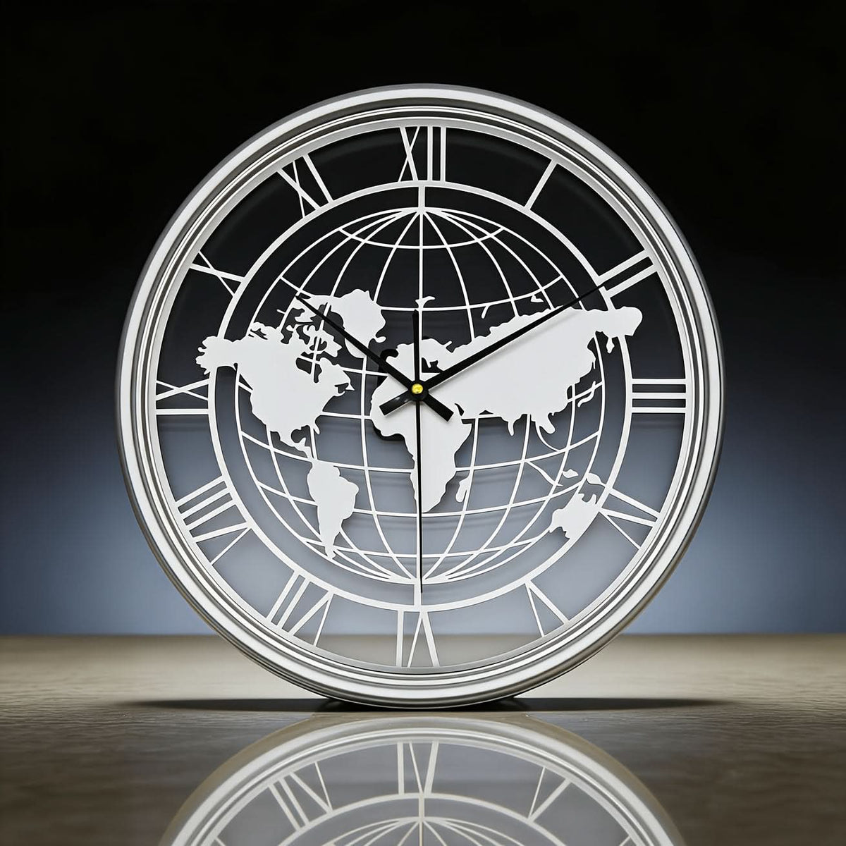 Wall Clock World Map Design Silent Movement Roman Numerals