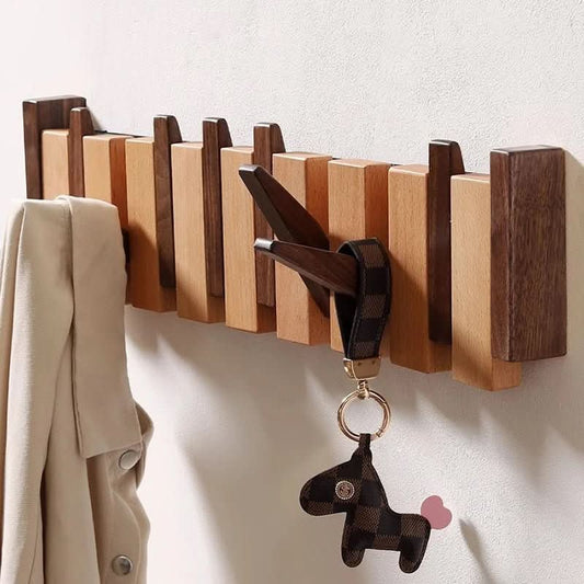 Wall Coat Rack Wooden Folding Hooks Space-Saving Design