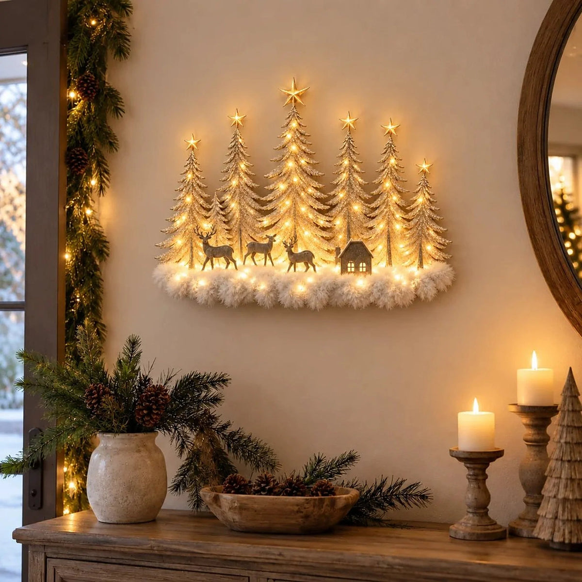 Wall Decor 3D Winter Forest Warm LED Battery-Powered