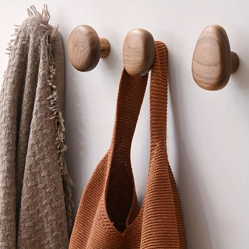 Wall Hooks Wooden Space-Saving Set of 4