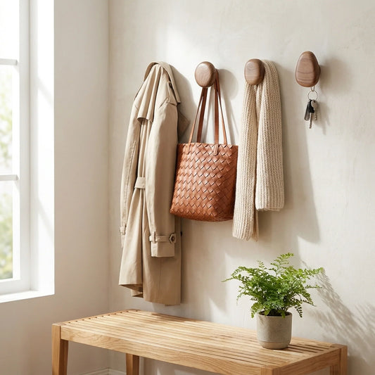 Wall Hooks Wooden Space-Saving Set of 4