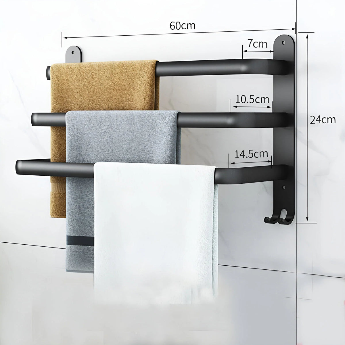 Wall-Mounted Towel Rack 3-Tier Integrated Hook