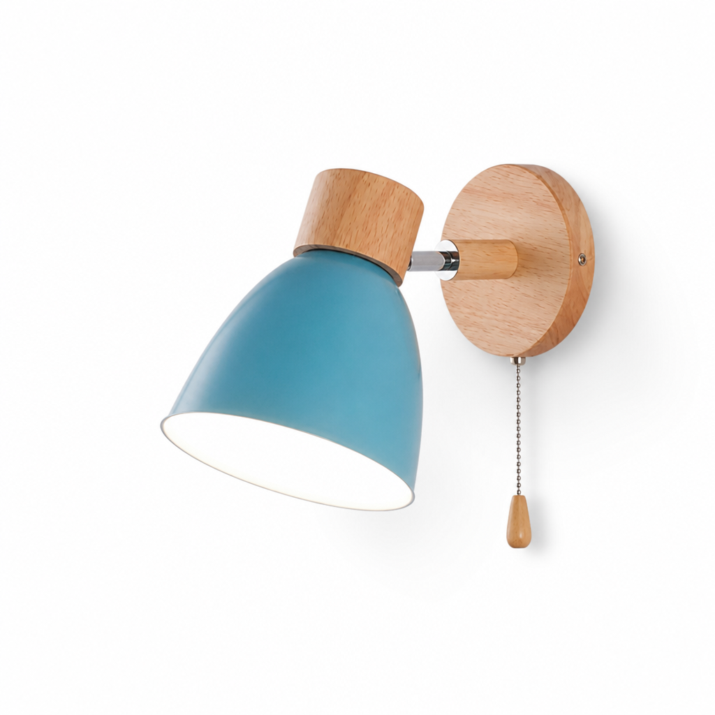 Wall Sconce Swivel Arm Wood Base & Metal Dome