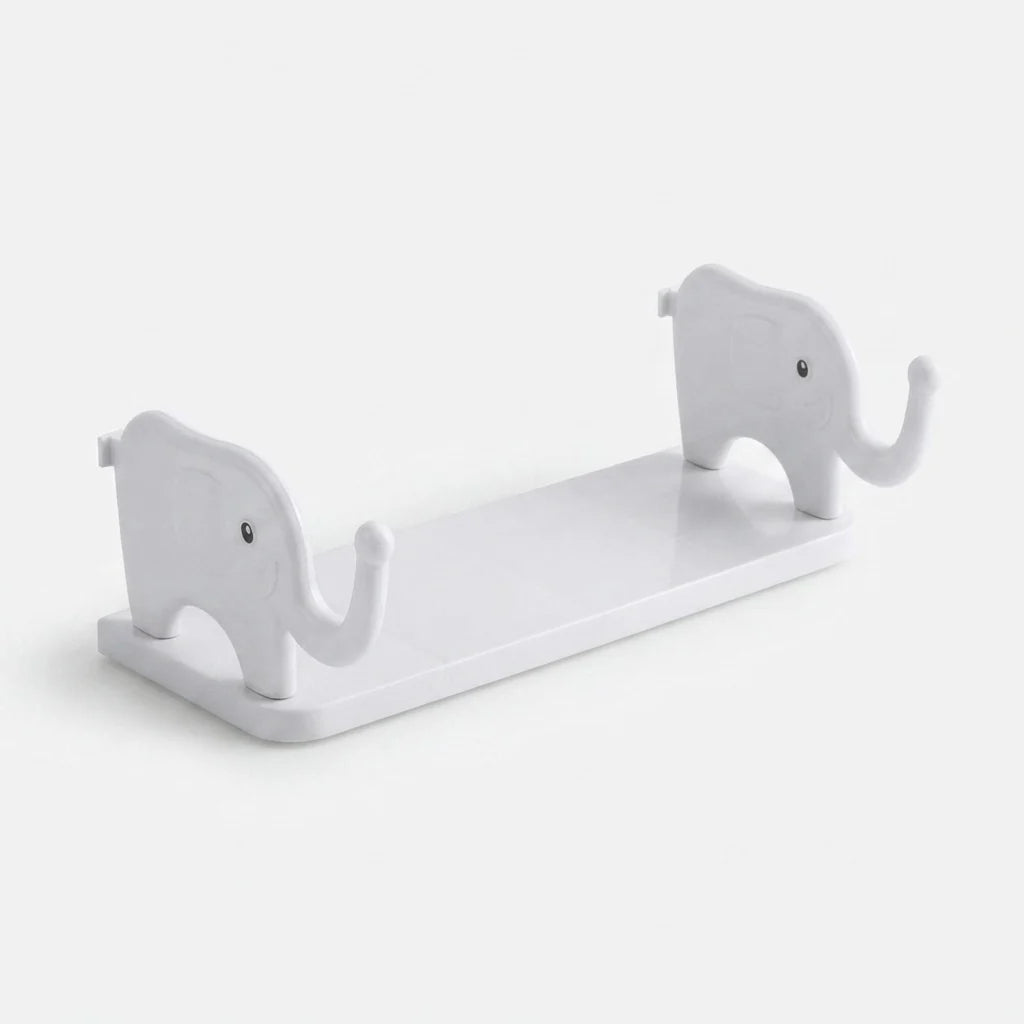 Wall Shelf Elephant Design Raised-Trunk Hooks & Self-Adhesive