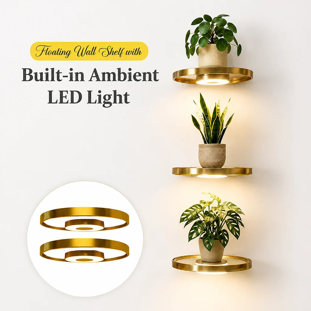 Wall Shelf Floating Design Warm LED USB-Rechargeable