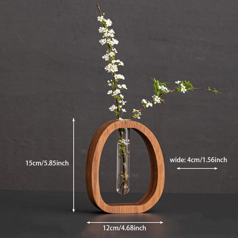 Wall Vase Walnut Wood Removable Glass Tube